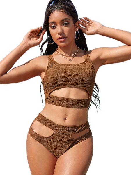 

plain cut-out bikini swimsuit t9d1#, White;black