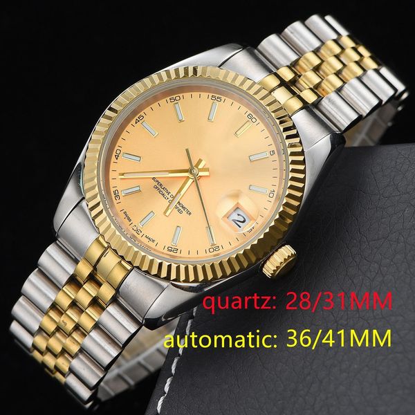 

28 /31mm quartz 36 /41mm automatic womens watches 2813 movement stainless steel watch waterproof brand mens mechanical luxury wristwatch, Slivery;golden