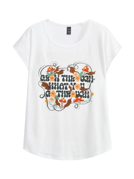 

x creativesbymw mushroom & slogan graphic dolman sleeve tee z7op#, White