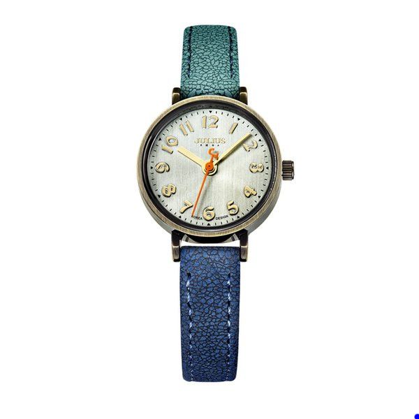 2022 Jeans azul assistir Women Antique Quartz Julius Ratina marca Casual Gradiente Cool Leatra Bronze Whatch relógio Relógio Montre de Luxe Presente K1