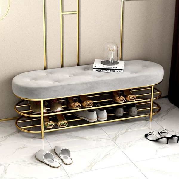 Sgabello per scarpe di lusso personalizzato Sgabello per scarpe di lusso personalizzato con scaffale a 2 livelli Scaffale per divano Cuscino del sedile Porta d'ingresso Sgabello per panchinaAbbigliamento