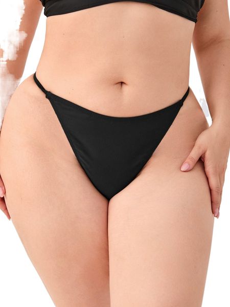 

plus solid bikini panty l8dy#, Black