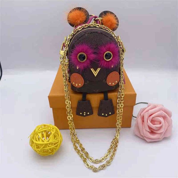 

luxury mink fur owl keychain famous brand mini backpack keychains flower headphone bag decoration accessories coin pursegrfn 1k1, Silver