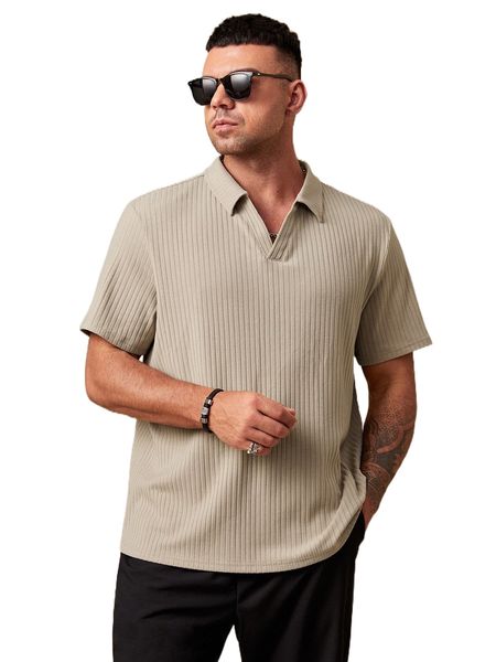 

extended sizes men solid ribbed knit polo shirt p40k#, White;black