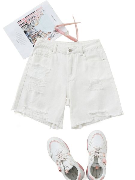 

slant pocket ripped shorts j39v#, White;black