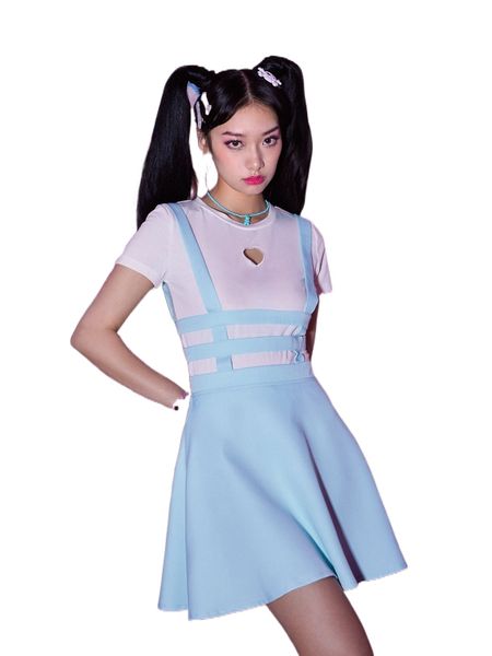 

romwe anime solid heart cut-out tee & cut-out pinafore skirt l9nh#, White