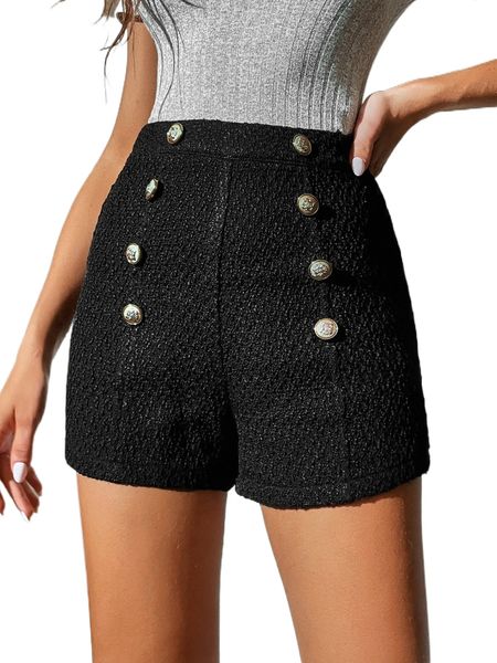 

tall high waist fake button tweed shorts i3ff#, White;black
