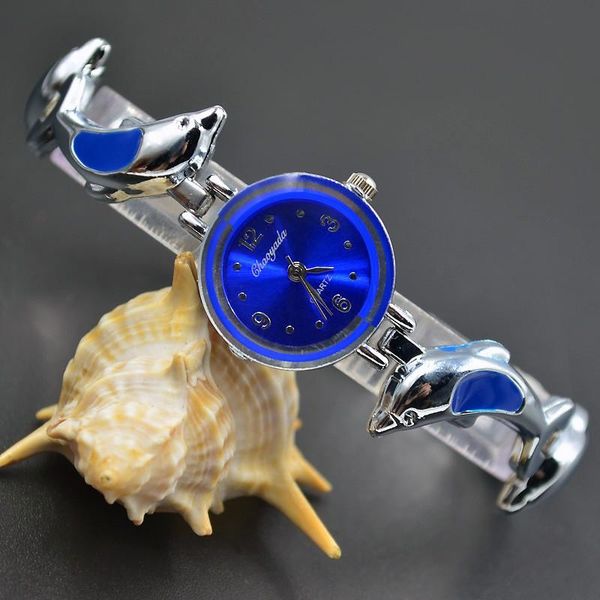 

wristwatches fashion elegant wrist watch women's girl dolphin style exquisite metal alloy band quartz bracelet watches 935, Slivery;brown