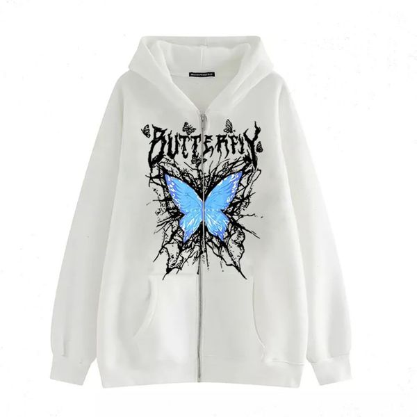

2022 gothic butterfly zipper hoodies small punk series ladies street trend cardigan jacket, Black