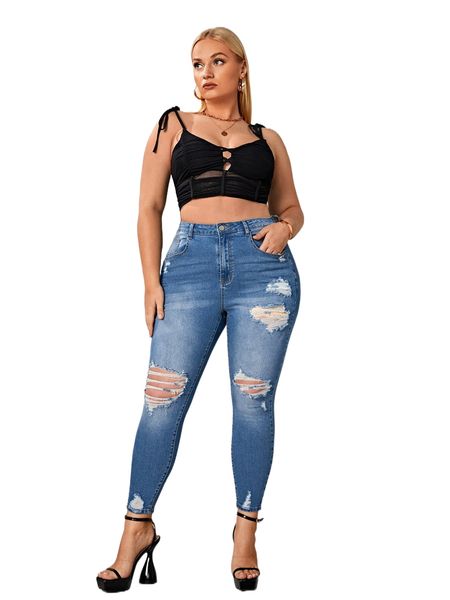 

plus high waist ripped skinny jeans y3kw#, Blue