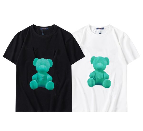 

trendy fashion bear print women's t-shirt casual loose versatile couple wear, White