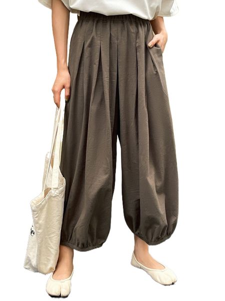 

dazy plicated detail hidden pocket wide leg capris pants p5ik#, Black;white