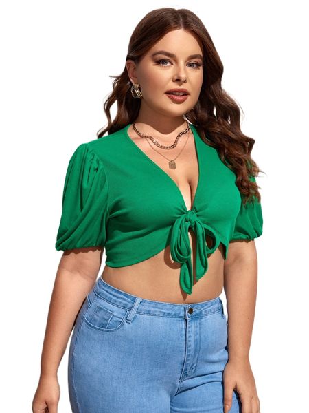 

plus solid tie front crop g5jp#, Black