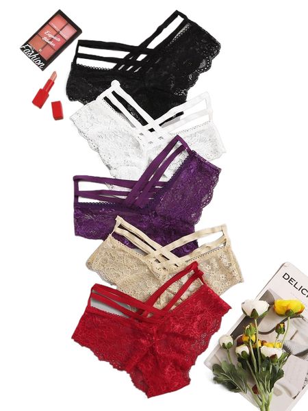 

5pack floral lace panty set z6ga#, Black;red