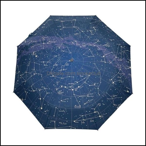 Venda Creative 12 estrelas Mapa Starry Sky guarda-chuva chuva mulheres matic três dobráveis ​​parasol parapluie 220225 Gota entrega 2021 guarda-chuvas engrenagem hou