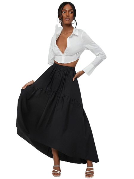 

x oxana solid ruffle hem skirt a2bh#, Black