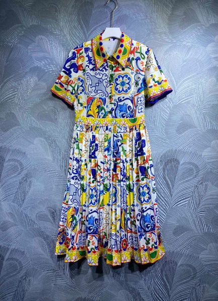 

2022 summer new polo print short sleeve dress, White;black