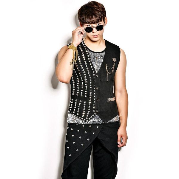 

men's tracksuits men's tracksuits s-3xlnightclub dj stage costume personality clothing bar dance singer vest harlan costumes set, Gray