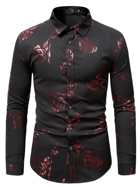 

men random rose jacquard button up shirt k6ml#, White;black