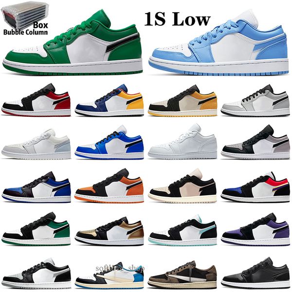 

jumpman low 1 1s unc light smoke grey basketballs shoes shadow slip chicago emerald black toe travis scotts trainers men women sneakers k2r5, White;red