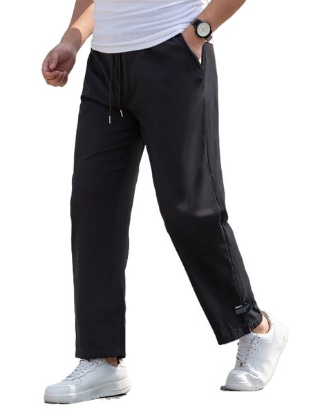 

men letter patched straight leg pants h9fg#, Black