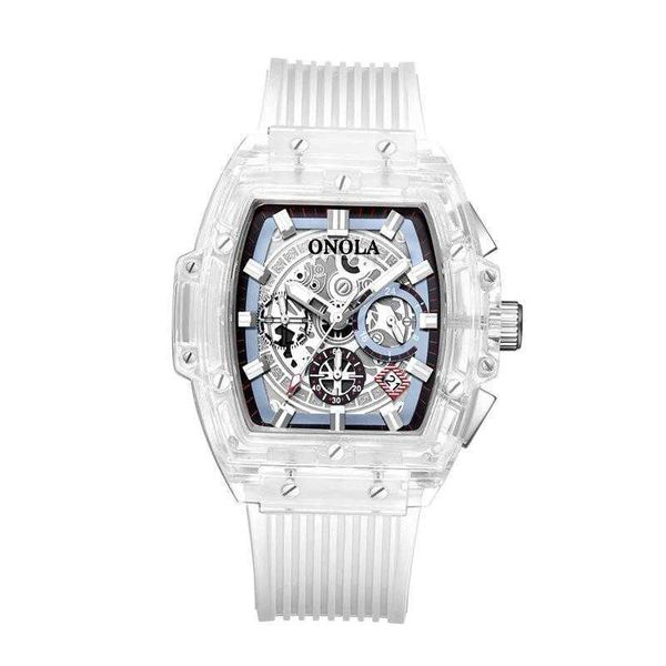 

2022new onola brand designer plastic watch men 2019 casual unique luxury quartz wristwatch male square transparent white sport men241w, Slivery;brown