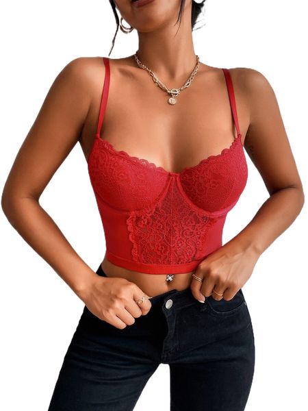 

bustier contrast lace cami a5tc#, White