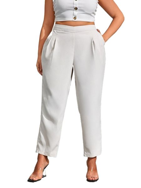 

plus high waist plicated detail tapered pants d0nf#, Black
