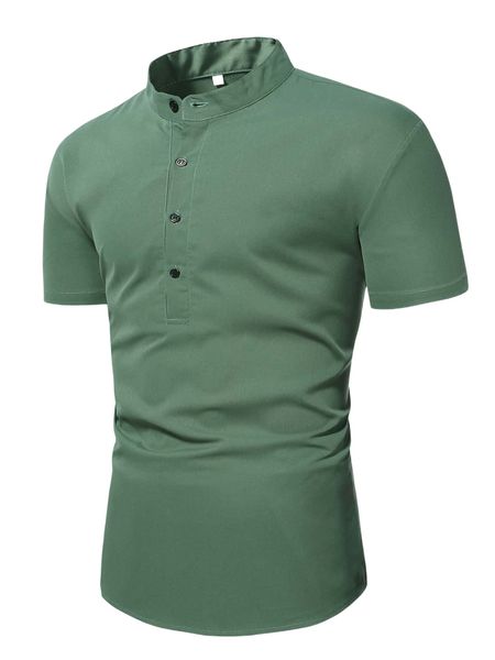 

men button half placket shirt z5v6#, White;black