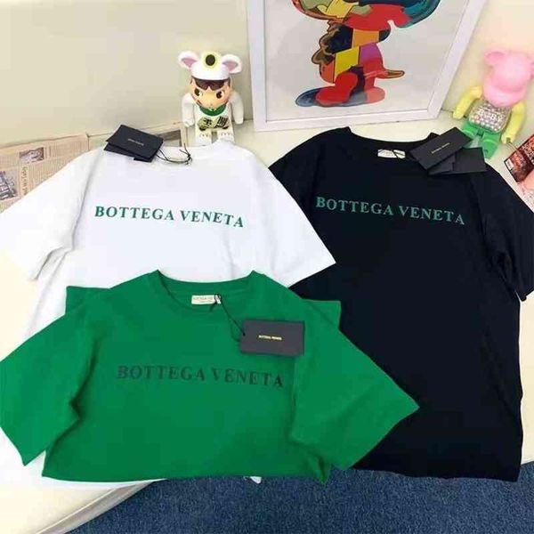

brand bottegas luxury venetas's original short sleeve green three-dimensional silica gel letter printed t-shir, White;black