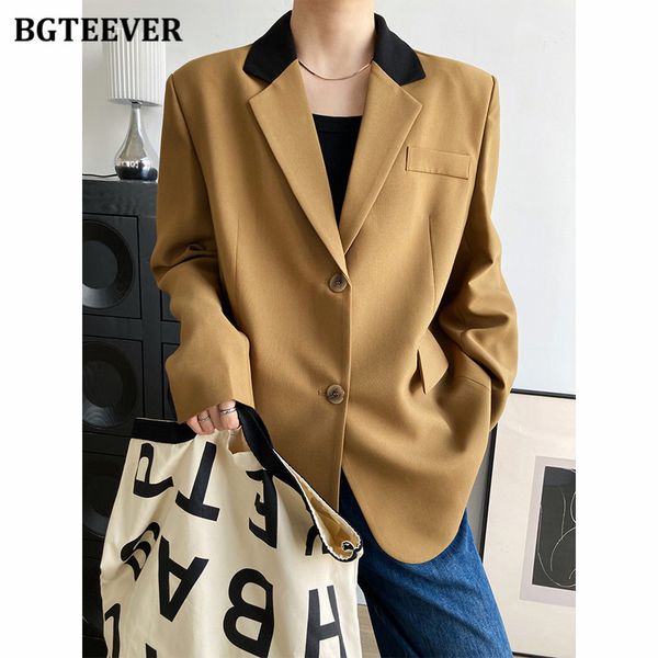 

stylish patchwork notched collar ladies blazer jackets long sleeve pockets back split loose female outwear 2021 autumn, White;black