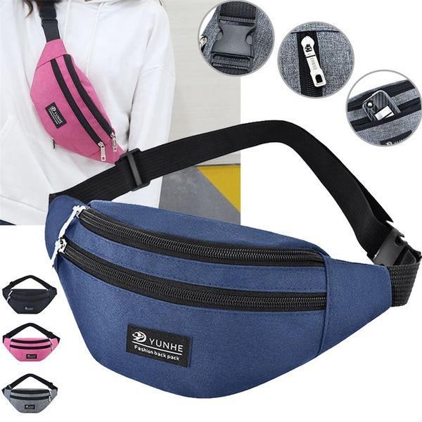 

waist bag women three zipper pocket fashion men chest handbag fanny pack ladies pink waist pack belly bags purse 220621