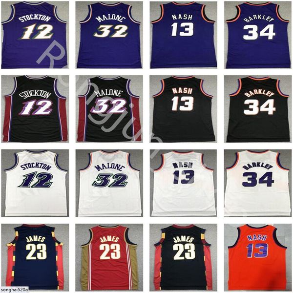 

mitchell ness mens stitched basketball karl malone 32 john stockton 12 steve nash13 charles barkley 34 james high school jersey vintage, Black;red