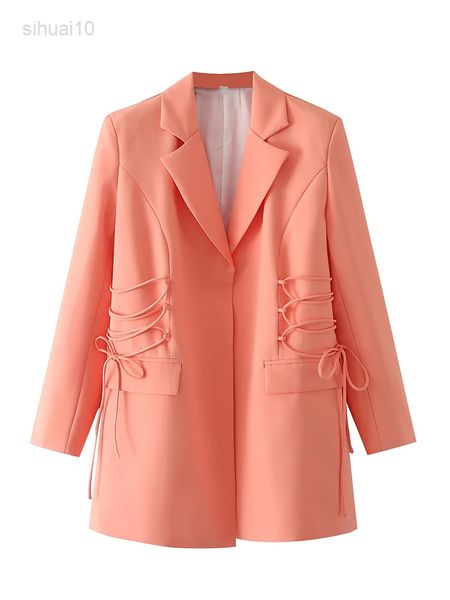 

2022 spring new lady blazer women casual long section office lady slim long sleeves turn down collar vintage female jacket l220725, White;black