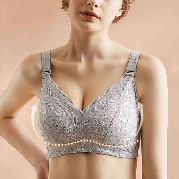 

large bra shows small no steel ring bra lace comfortable gathered together with breast adjustable large size underwear t220726, Red;black
