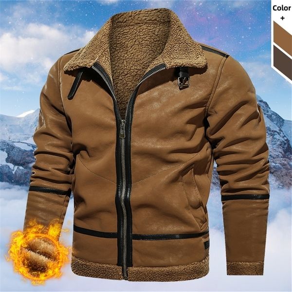 

winter fashion men faux fur suede zipper coats winter thick warm leather jacket mens motorcycle jacket outdoor casual overcoat 201128, Black
