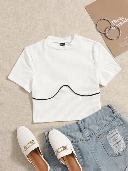 

plus drop shoulder colorblock tee n0wd#, Black