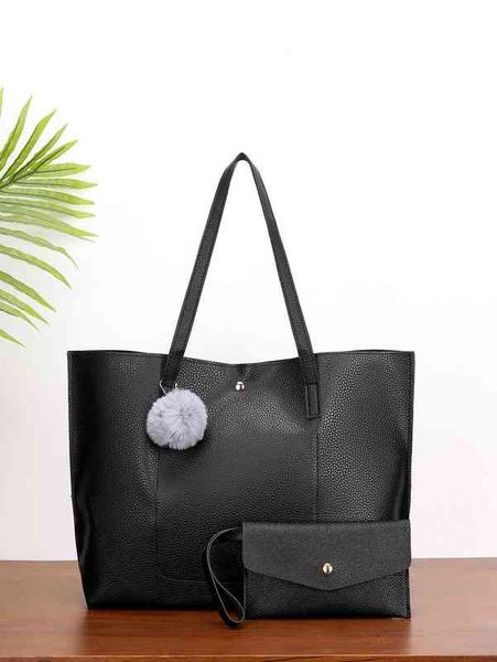 

designer bag brand fashion dinner luxury shoulder handbag pom-pom detail litchi embossed tote set superior quality genuine shopping wallet