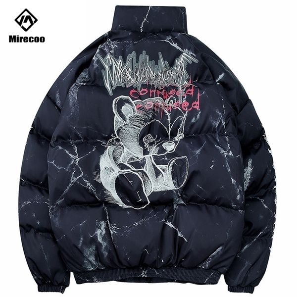 

hipster down jacket cartoon bear print parka harajuku streetwear windbreaker winter coat men clothes 201202, Black