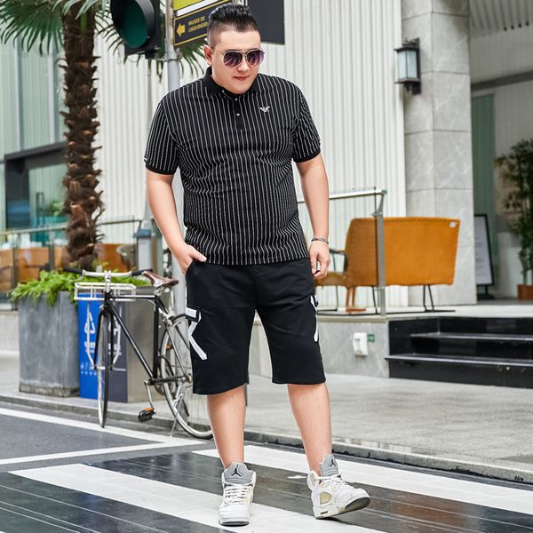 

men's casual shirts designer fat summer capris short sleeved polo shirt with suit plus fat size loose two-piece thin style 41fk, White;black