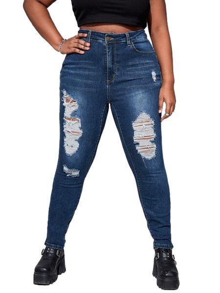 

plus ripped skinny jeans 98dd#, Blue