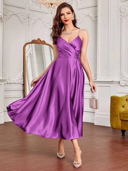 

pearls strap overlap collar satin cami dress t3fq#, Black;gray