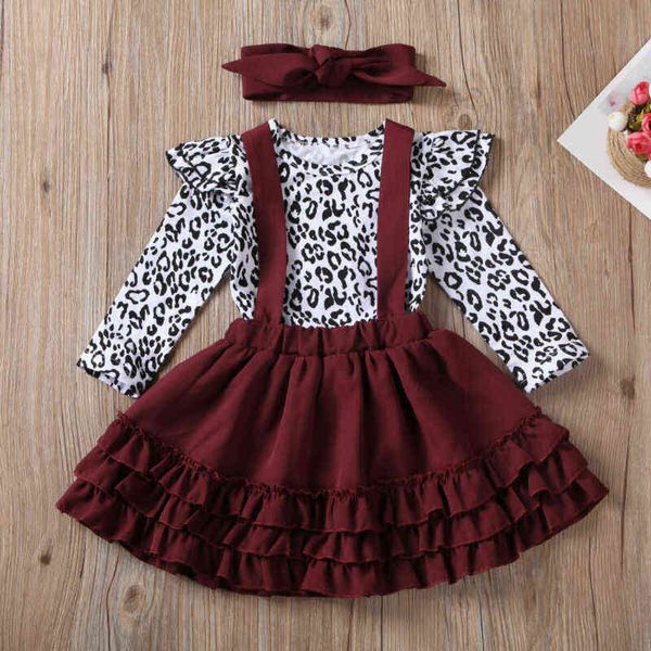 3pcs Sonbahar Moda Xmas Yürümeye Başlayan Çocuk Bebek Kız Romper Elbise Leopard Bodysuit etek Giysileri Set 0.24 aylık G220517