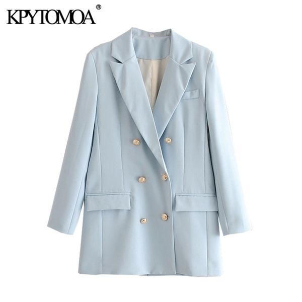 

kpytomoa women fashion office wear double breasted blazer coat vintage long sleeve back vents female outerwear chic y201026, White;black
