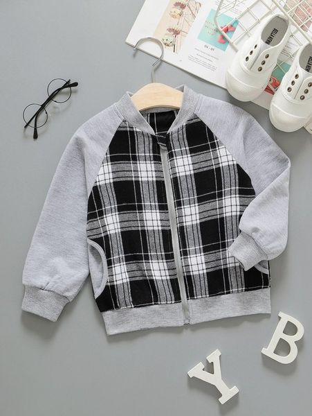 

toddler boys plaid raglan sleeve bomber jacket she, Blue;gray