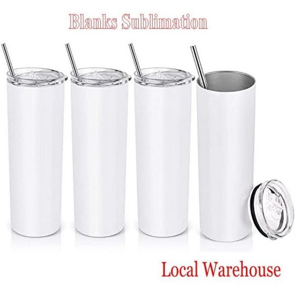

us stock diy sublimation tumbler 20oz stainless steel slim straight tumblers vacuum insulated travel mug sports water bottles t0601x3