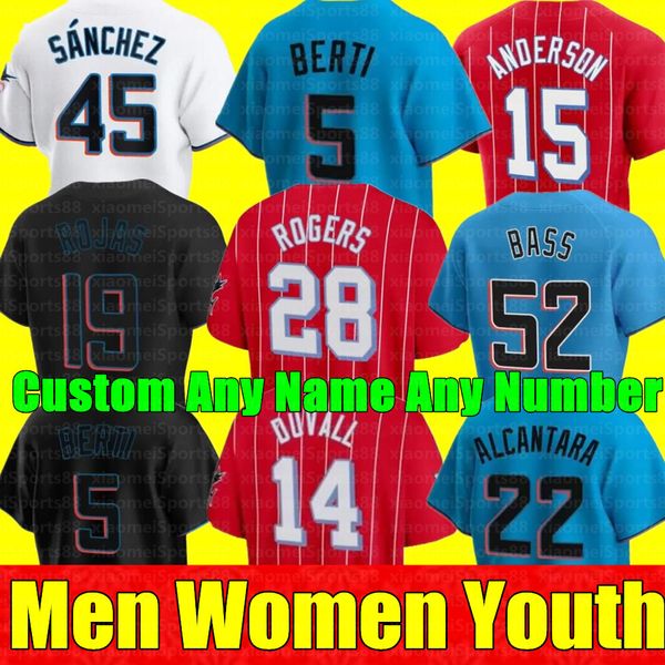 

men women youth kids jazz chisholm jr. baseball jerseys 15 brian anderson 24 jesus aguilar 19 miguel rojas 1 isan dÃ­az marlins sandy alcanta, Blue;black