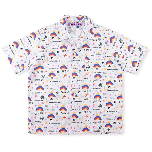 

button shirts t shirts men women rainbow printed tee oversize short sleeve 22fw, White;black