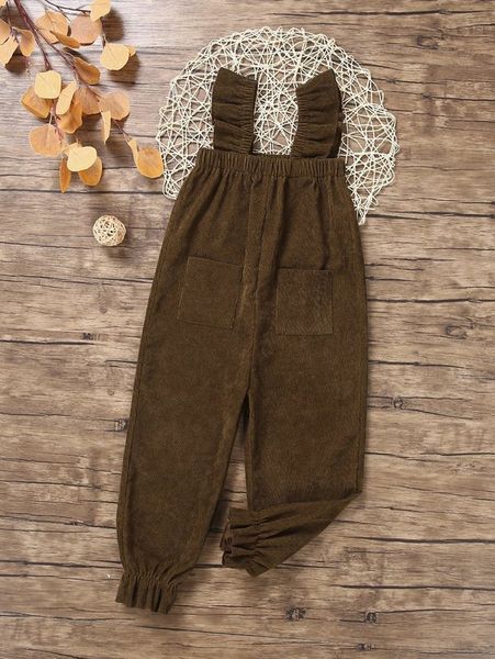 

toddler girls patched pocket ruffle trim corduroy jumpsuit she, Blue
