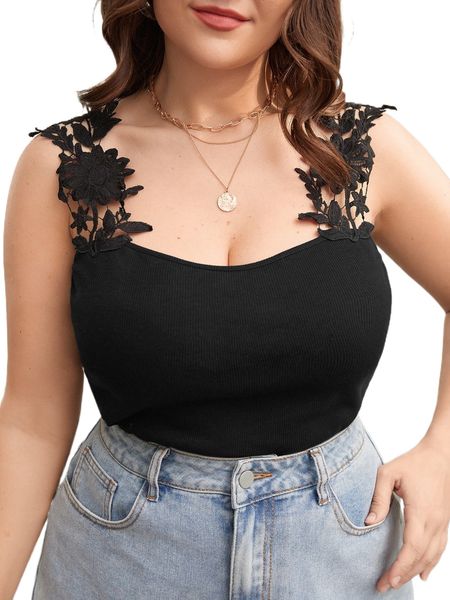 

plus guipure lace appliques cami l4hj#, Black